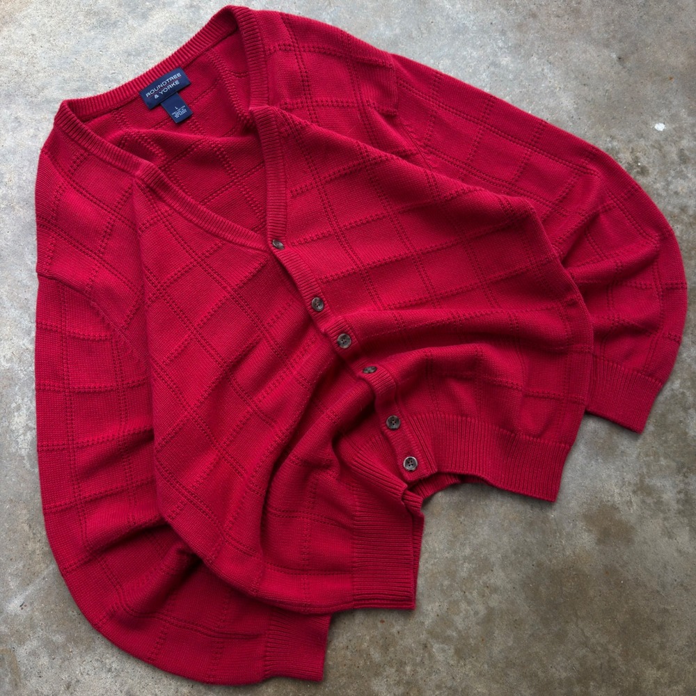 Vintage 90s Roundtree & Yorke Chunky Thick Knit Cardigan Red Large (b5)